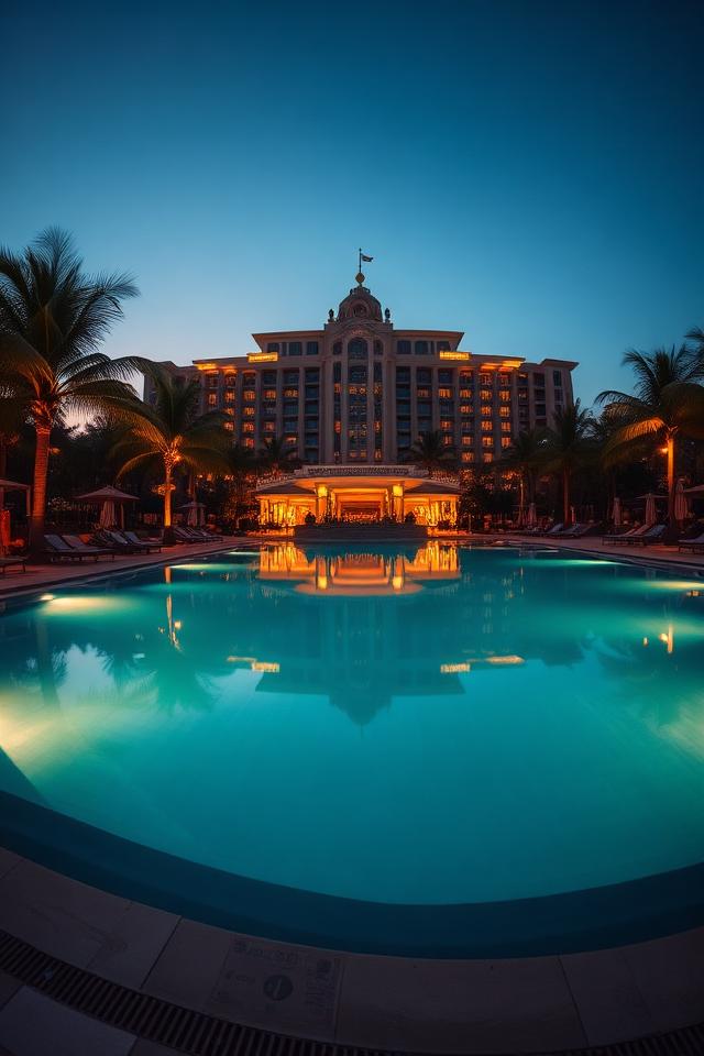 Resort pool at twilight